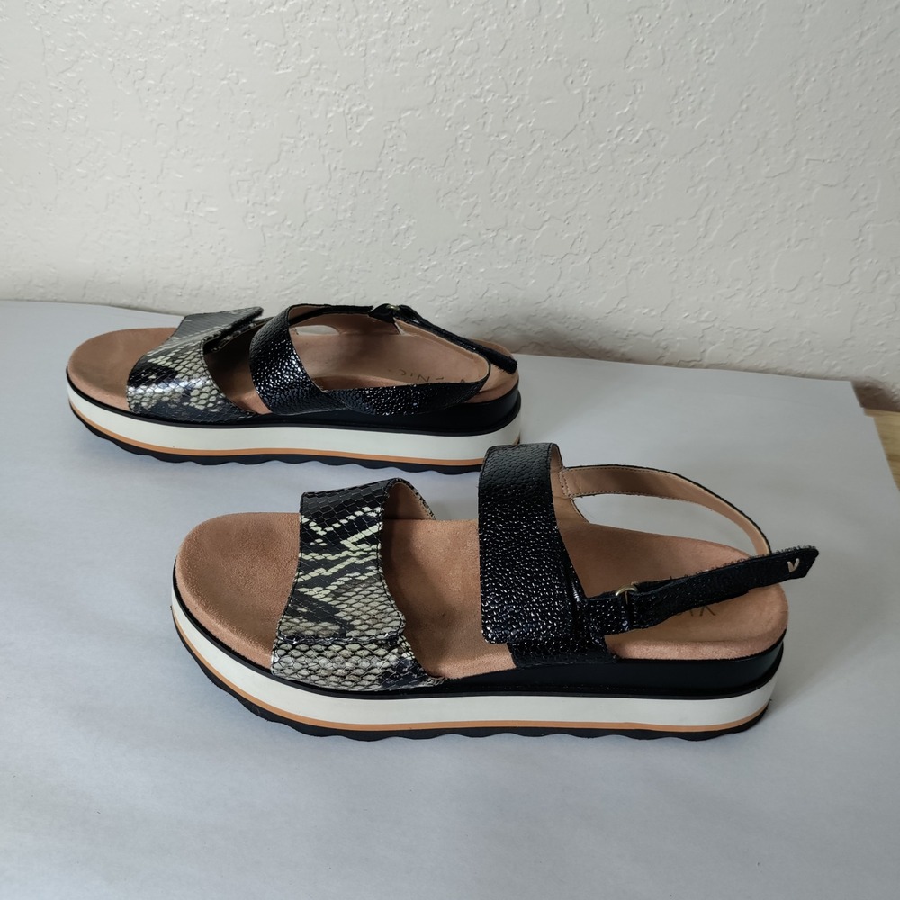 Vionic Brielle Ray Black Snakeskin Platform Sandals Womens 9 Flatform Strappy